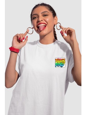 Nevermind Unisex Renkli Graffiti Baskılı Oversize Beyaz T-Shirt