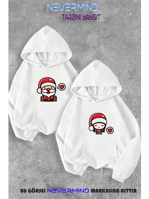 Nevermind Sevgili Çift Kombin Noel Baba ve Noel Kız Yılbaşı Özel Kapüşonlu Sweatshirt 2li Set Takım