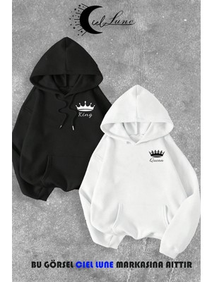 Nevermind Sevgili Çift Kombin King And Queen Baskılı Özel Tasarım Kapüşonlu Sweatshirt 2li Set Takım