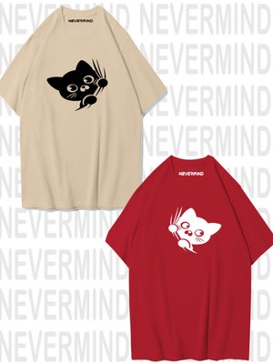 Nevermind Sevimli Cat Temalı Unisex Çift Tişörtü
