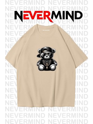 Nevermind Erkek Oversize Siyah Tişört – Hip Hop Ayı Baskılı, Sokak Modası Stil