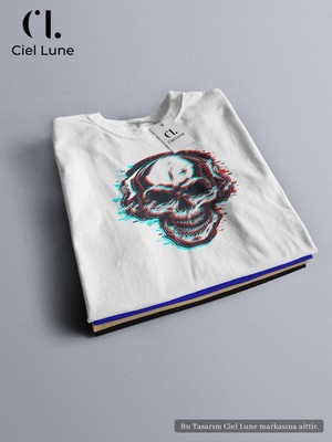 NEVERMIND Nevermind Unisex Skull Glich Özel Tasarım - Oversize T-Shirt