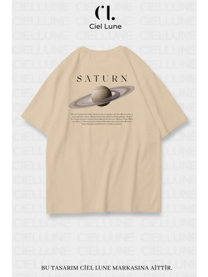 NEVERMIND Nevermind Unisex Kadın Erkek Saturn Baskılı Özel Tasarım Oversize T-shirt