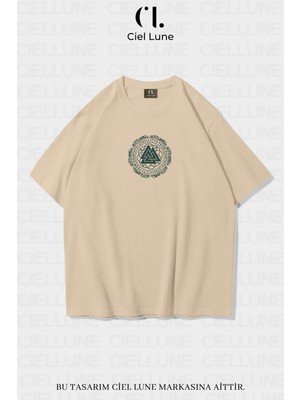Nevermind Unisex Kadın Erkek Valknut And Vegvisir Baskılı Özel Tasarım Oversize T-Shirt