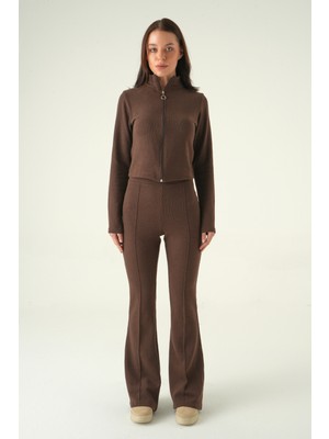 Rays Kahve İspanyol Paça Pantolon Hırka Takım 3098A