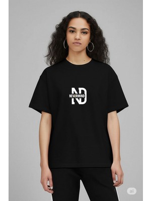 Nevermind Oversize Tişört Kadın | "nevermınd" Baskılı Geniş Kalıp T-Shirt Unisex