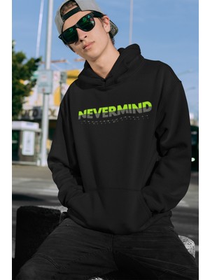 NEVERMIND Unisex Nevermind Yazı Baskılı Oversize Baskılı Kapşonlu Sweatshirt 3 Iplik
