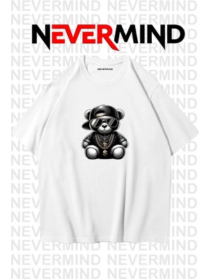 Nevermind Erkek Oversize Siyah Tişört – Hip Hop Ayı Baskılı, Sokak Modası Stil