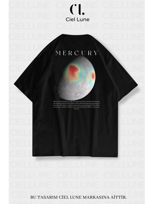 NEVERMIND Nevermind Unisex Kadın Erkek Merkür Baskılı Özel Tasarım Oversize T-shirt