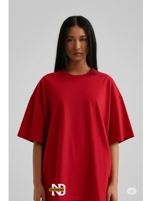Nevermind Oversize Tişört Kadın | Sol Alt "nevermınd" Baskılı Geniş Kalıp T-Shirt Unisex