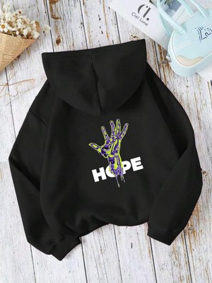 Nevermind Unisex Hope Sırt Baskılı Oversize Baskılı Kapşonlu Sweatshirt 3 Iplik