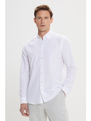 Altınyıldız Classics Slim Fit Dar Kesim Düğmeli Yaka Pamuklu Oxford Gömlek