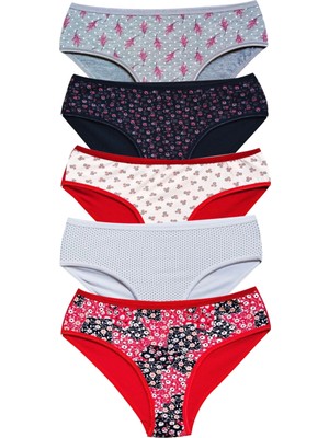 Moda Şahsenem Pamuklu Geniş Kenarlı Likralı Desenli Bato Kadın Külot 5'li Paket Set 1