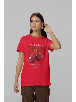 Nevermind Unisex Erkek/kadın Cherrıes Özel Baskılı Oversize Pamuklu Bisiklet Yaka T-Shirt