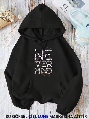Nevermind Unisex Nevermınd Baskılı Oversize Baskılı Kapşonlu Sweatshirt 3 Iplik