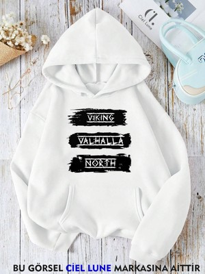 Nevermind Unisex Vıkıng Valhala Baskılı Oversize Baskılı Kapşonlu Sweatshirt 3 Iplik