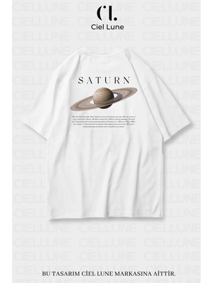 NEVERMIND Nevermind Unisex Kadın Erkek Saturn Baskılı Özel Tasarım Oversize T-shirt