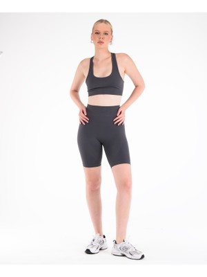 Saby Kadın Gri Seamless Yüksek Bel Toparlayıcı Spor Şort