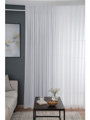 Quba Deco Estetik Modern Flamlı Dokulu Pileli Tül Perde Salon Oturma Odası Yatak Odası Çocuk Odası