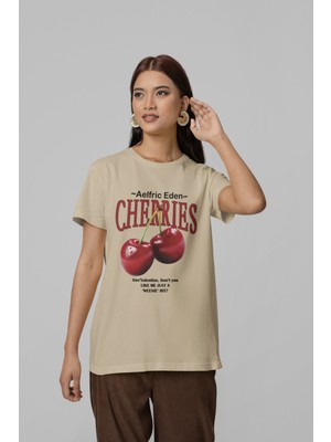 Nevermind Unisex Erkek/kadın Cherrıes Özel Baskılı Oversize Pamuklu Bisiklet Yaka T-Shirt