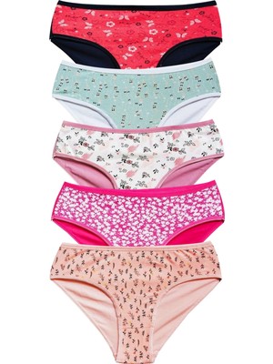 Moda Şahsenem Pamuklu Geniş Kenarlı Likralı Desenli Bato Kadın Külot 5'li Paket Set 2