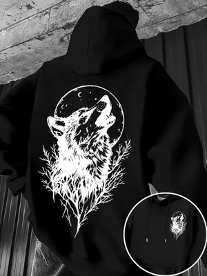 Nevermind Unisex Oversize Kurt Baskılı Siyah Hoodie – Doğa ve Gece Temalı Streetwear Sweatshirt