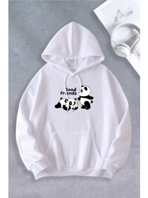 Nevermind Unisex Kadın Erkek Panda Good Friends Baskılı Oversize Sweatshirt