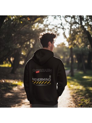 NEVERMIND Unisex Nevermind Barcode Baskılı Oversize Baskılı Kapşonlu Sweatshirt 3 Iplik