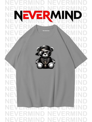 Nevermind Erkek Oversize Siyah Tişört – Hip Hop Ayı Baskılı, Sokak Modası Stil