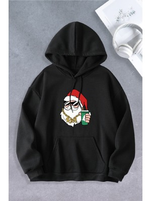 Nevermind Unisex Noel Baskılı Ipli Termal Astarlı Kapüşonlu Oversize 2 Iplik