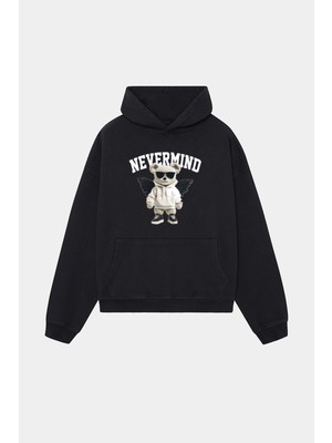 Nevermind Trendy Oversize Beyaz Kapüşonlu Sweatshirt – Koleksiyon