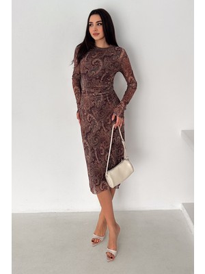 Noa Noa Kadın Paisley Desenli Midi Elbise – Burgundy Veil