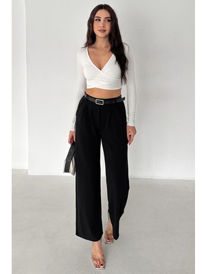 Noa Noa Kadın Pileli Geniş Paça Pantolon – Black Flow