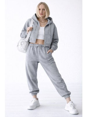 Noa Noa Kadın Crop Kapüşonlu Fermuarlı Sweatshirt – White Zip