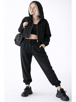 Noa Noa Kadın Crop Kapüşonlu Fermuarlı Sweatshirt – White Zip