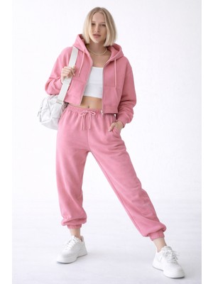 Noa Noa Kadın Crop Kapüşonlu Fermuarlı Sweatshirt – White Zip