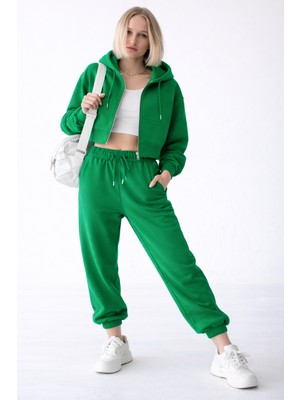 Noa Noa Kadın Crop Kapüşonlu Fermuarlı Sweatshirt – White Zip