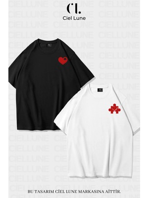 Nevermind Unisex Kadın Erkek Heart Puzzle Baskılı Sevgili Çift Kombini Tasarım Oversize T-Shirt 2'li Set
