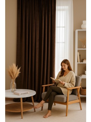 Quba Deco Süet Elit Kadife Dokulu Natural Fon Perde Salon Oturma Odası Yatak Odası Antre