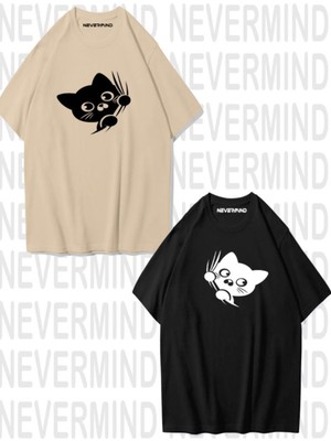Nevermind Sevimli Cat Temalı Unisex Çift Tişörtü