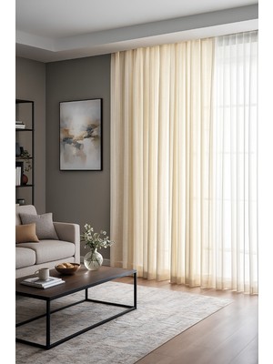 Quba Deco Estetik Modern Flamlı Dokulu Pileli Tül Perde Salon Oturma Odası Yatak Odası Çocuk Odası