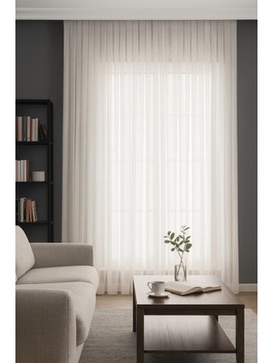 Quba Deco Estetik Modern Flamlı Dokulu Pileli Tül Perde Salon Oturma Odası Yatak Odası Çocuk Odası