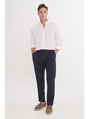 Altınyıldız Classics Keten Slim Fit Dar Kesim Beli Lastikli Yan Cepli Esnek Pantolon