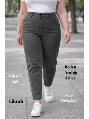 Cedy Denım Kadın Büyük Beden Pileli Mom Jean Pantolon C600