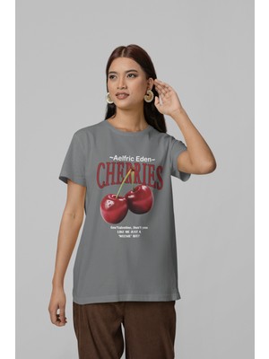 Nevermind Unisex Erkek/kadın Cherrıes Özel Baskılı Oversize Pamuklu Bisiklet Yaka T-Shirt