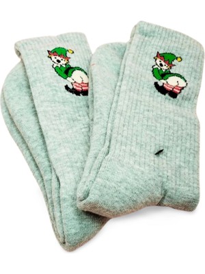 Moda Şahsenem Neşeli Kolaj Çorap Popo Baskılı Esprili Kolej Çorap 2 Çift