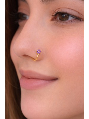 Sacce Scarves & Accessories 925 Ayar Gümüş Mor Çiçekli Halka Hızma Gold