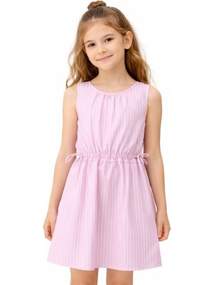 Çikoby Kız Çocuk Elbise Çizgili Pembe Kolsuz