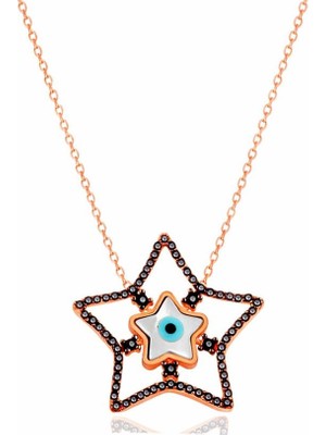 Gözlü Sedef Taşlı Yıldız Kadın Gümüş Kolye