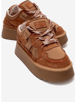 Luvi Raven Taba Süet Hakiki Deri Kadın Platform Sneaker
